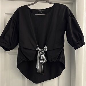 Romeo & Juliet Black Cotton Blouse with striped Bow Size S
